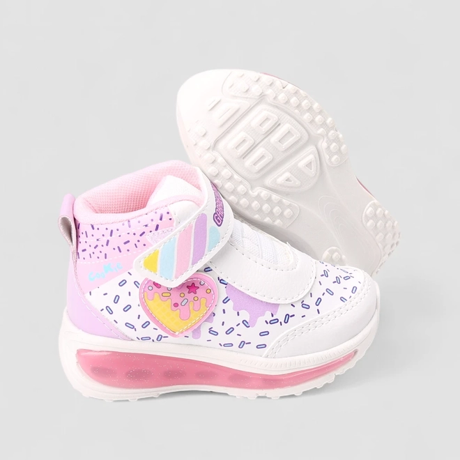 Tênis Casual Infantil Gabrielinha Led Coração Branco & Roxo