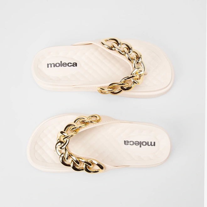 Tamanco Feminino Moleca Flatform Detalhe Corrente Off White