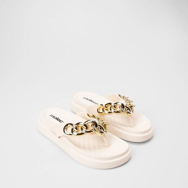 Tamanco Feminino Moleca Flatform Detalhe Corrente Off White