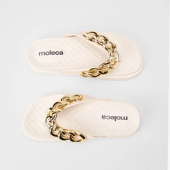 Tamanco Feminino Moleca Flatform Detalhe Corrente Off White