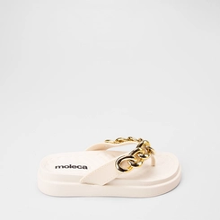 Tamanco Feminino Moleca Flatform Detalhe Corrente Off White