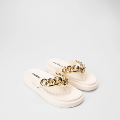 Tamanco Feminino Moleca Flatform Detalhe Corrente Off White