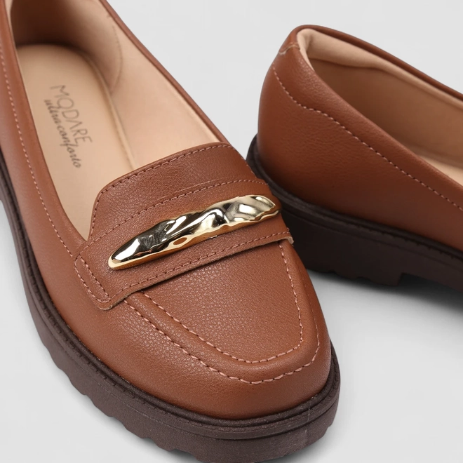 Mocassim Feminino Modare Ultraconforto Detalhe Dourado Marrom