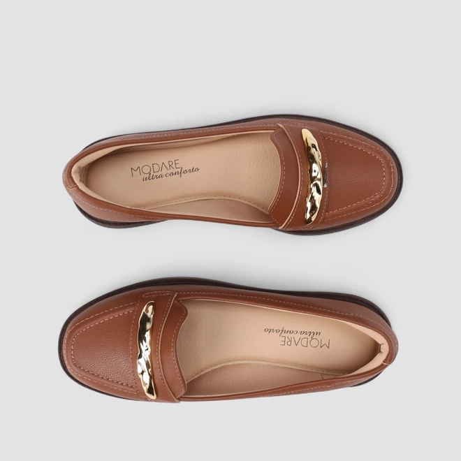 Mocassim Feminino Modare Ultraconforto Detalhe Dourado Marrom