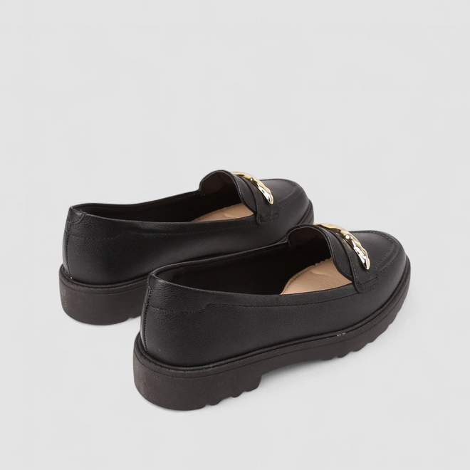 Mocassim Loafer Feminino Modare Ultraconforto Detalhe Dourado Preto