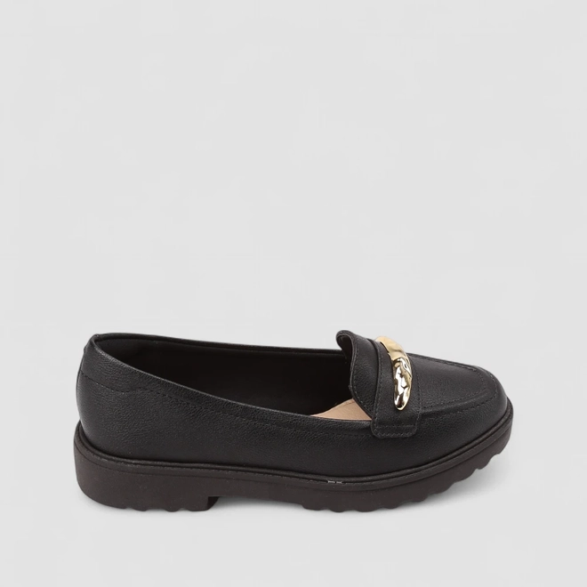 Mocassim Loafer Feminino Modare Ultraconforto Detalhe Dourado Preto