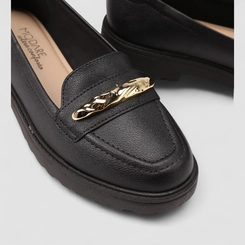 Mocassim Loafer Feminino Modare Ultraconforto Detalhe Dourado Preto