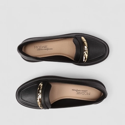 Mocassim Loafer Feminino Modare Ultraconforto Detalhe Dourado Preto
