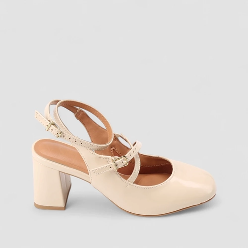 Scarpin Slingback Feminino Vizzano Original Salto Bloco Verniz Off White