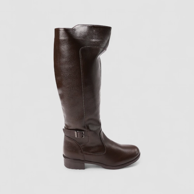 Bota Feminina Mooncity Cano Alto Detalhe Fivela Marrom