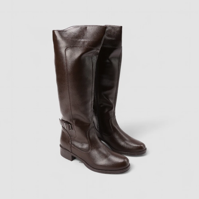 Bota Feminina Mooncity Cano Alto Detalhe Fivela Marrom