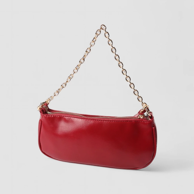 Bolsa Baguete Gabriela Pequena Detalhe Cadeado & Corrente Vermelho