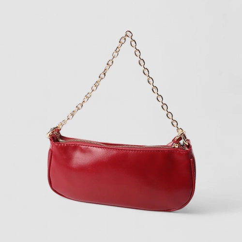 Bolsa Baguete Gabriela Pequena Detalhe Cadeado & Corrente Vermelho