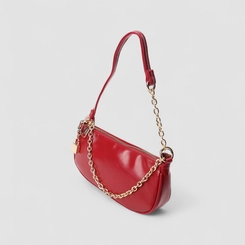 Bolsa Baguete Gabriela Pequena Detalhe Cadeado & Corrente Vermelho