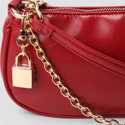 Bolsa Baguete Gabriela Pequena Detalhe Cadeado & Corrente Vermelho
