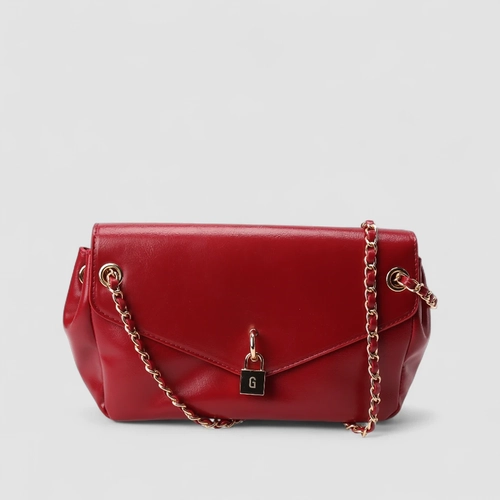 Bolsa De Ombro Gabriela Pequena Alça Metalizada Detalhe Cadeado Vermelho