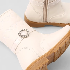 Bota Bebê Gabrielinha Cano Alto Fivela Coração Pespontos Off White