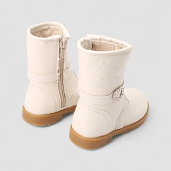 Bota Bebê Gabrielinha Cano Alto Fivela Coração Pespontos Off White