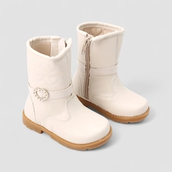 Bota Bebê Gabrielinha Cano Alto Fivela Coração Pespontos Off White