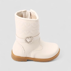 Bota Bebê Gabrielinha Cano Alto Fivela Coração Pespontos Off White