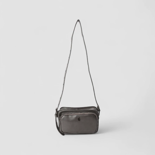 Bolsa Camera Bag Gabriela Pequena Transversal Detalhe Ilhós Cinza