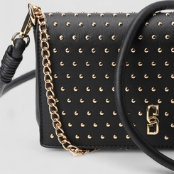 Bolsa Transversal Gabriela Média Alça Corrente Detalhe Rebites Preto