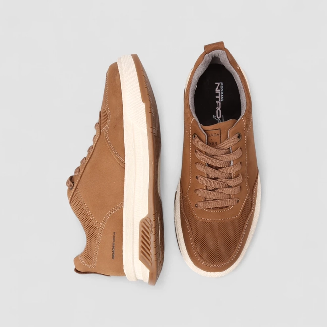 Tênis Casual Masculino Pegada Original Couro Marrom
