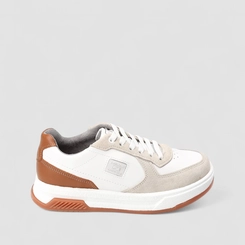 Tênis Casual Masculino Pegada Original Couro Branco & Marrom