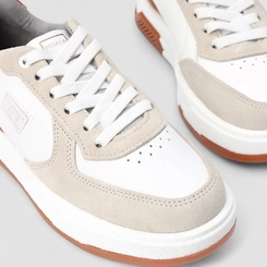 Tênis Casual Masculino Pegada Original Couro Branco & Marrom