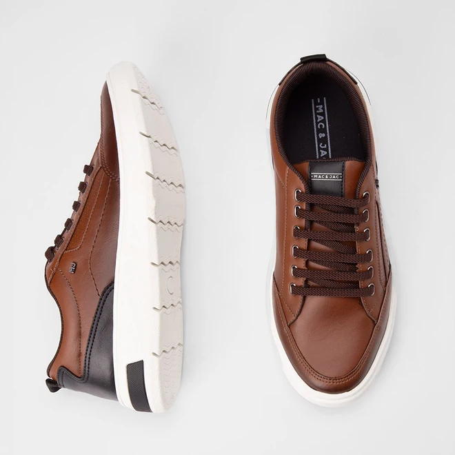 Tênis Casual Masculino Mac & Jac Elástico Detalhe Recorte Caramelo