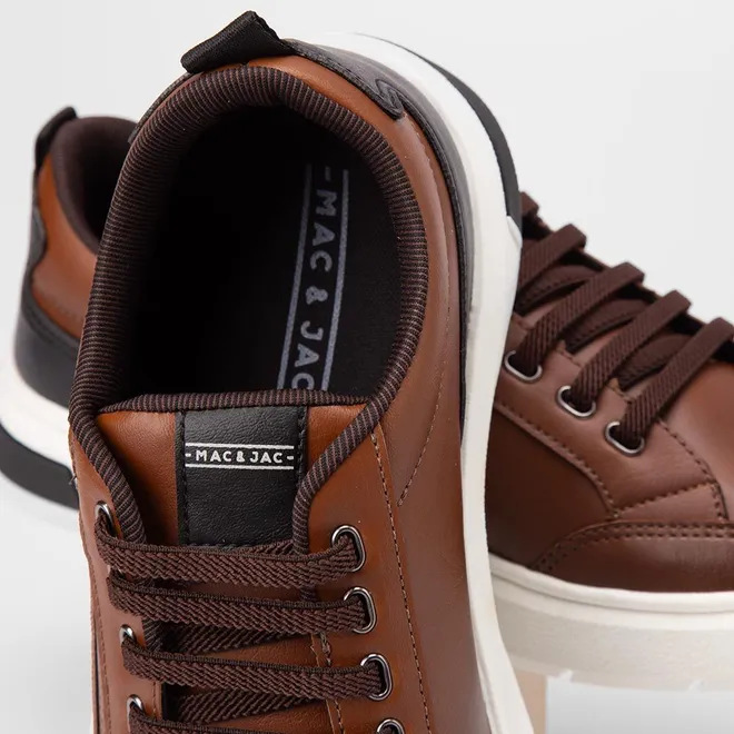 Tênis Casual Masculino Mac & Jac Elástico Detalhe Recorte Caramelo