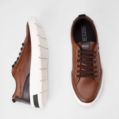 Tênis Casual Masculino Mac & Jac Elástico Detalhe Recorte Caramelo