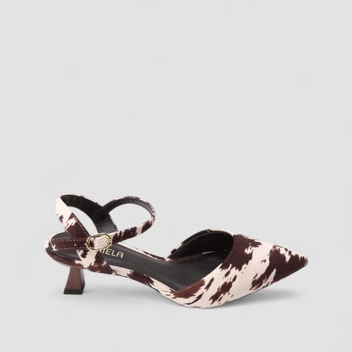 Scarpin Slingback Feminino Gabriela Animal Print Vaca Multicolor