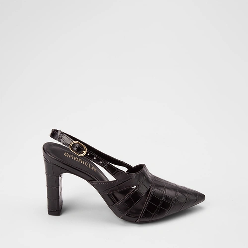 Scarpin Slingback Feminino Gabriela Textura Croco Preto