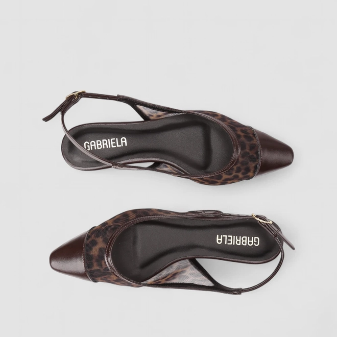 Sapatilha Slingback Feminina Gabriela Animal Print Onça Marrom