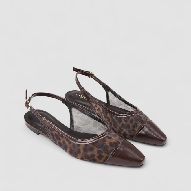 Sapatilha Slingback Feminina Gabriela Animal Print Onça Marrom