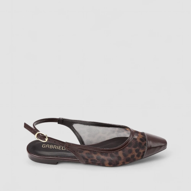 Sapatilha Slingback Feminina Gabriela Animal Print Onça Marrom