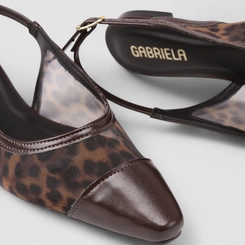 Sapatilha Slingback Feminina Gabriela Animal Print Onça Marrom