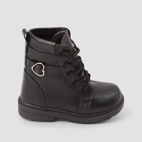 Bota Coturno Bebê Gabrielinha Detalhe Fivela Coração Preto