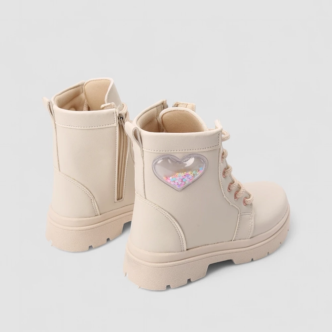 Bota Coturno Infantil Gabrielinha Enfeite Coração Confete Off White