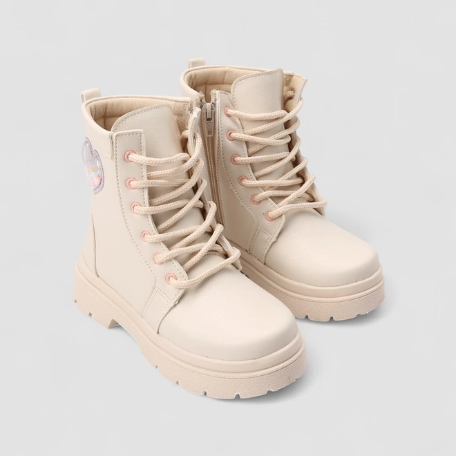 Bota Coturno Infantil Gabrielinha Enfeite Coração Confete Off White