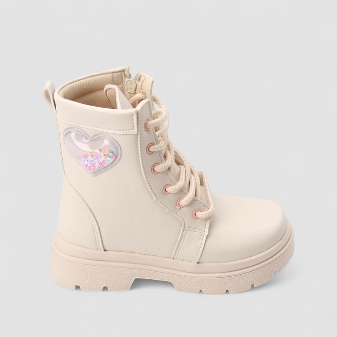 Bota Coturno Infantil Gabrielinha Enfeite Coração Confete Off White