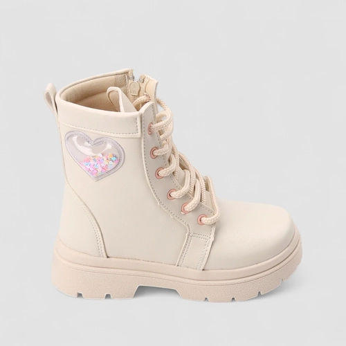 Bota Coturno Infantil Gabrielinha Enfeite Coração Confete Off White
