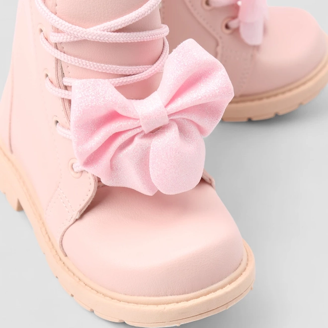 Bota Coturno Bebê Gabrielinha Detalhe Laço Glitter Rosa