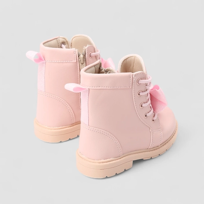 Bota Coturno Bebê Gabrielinha Detalhe Laço Glitter Rosa