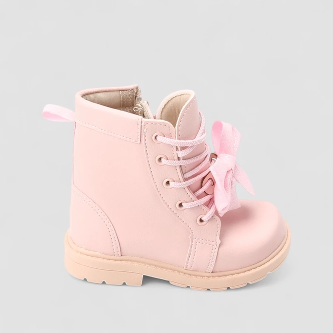 Bota Coturno Bebê Gabrielinha Detalhe Laço Glitter Rosa