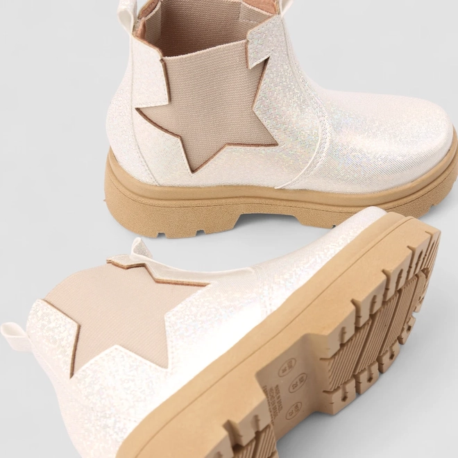 Bota Chelsea Infantil Gabrielinha Recorte Estrela Glitter Branco