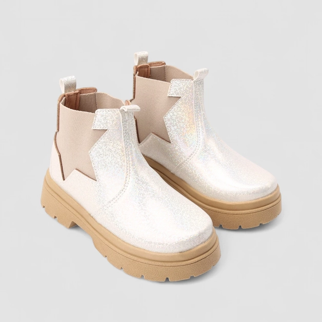 Bota Chelsea Infantil Gabrielinha Recorte Estrela Glitter Branco