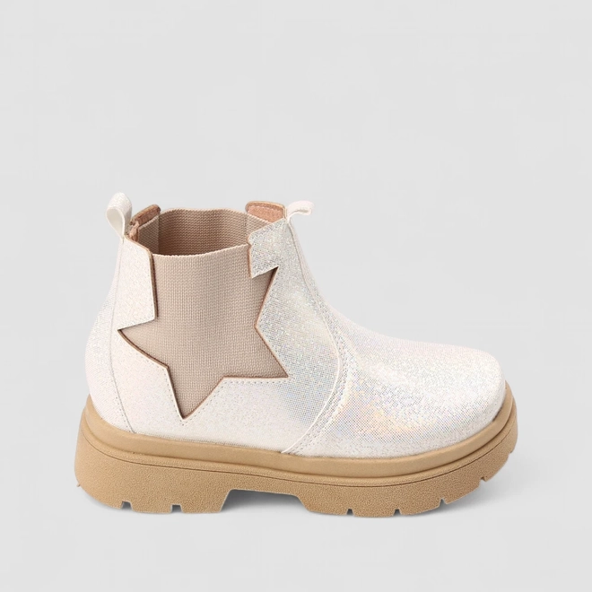 Bota Chelsea Infantil Gabrielinha Recorte Estrela Glitter Branco