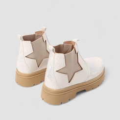 Bota Chelsea Infantil Gabrielinha Recorte Estrela Glitter Branco